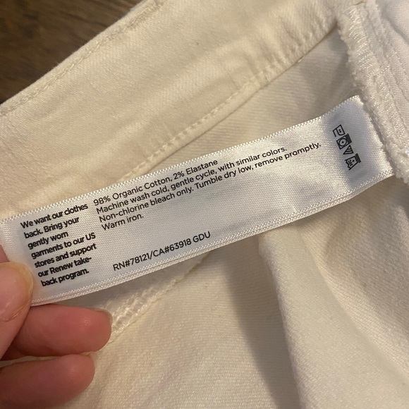 Eileen Fisher Organic Cotton Denim Straight White Raw Hem Ankle Jeans Large - Picture 8 of 8